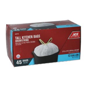 Ace 45-Piece Drawstring Trash Bag White 13gal